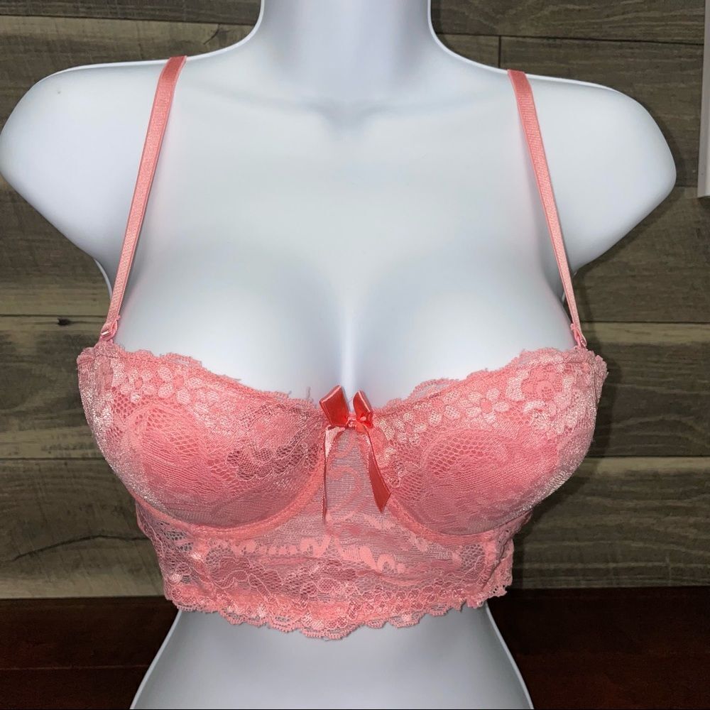Black Fuchsia Peach Colored Lace Bra With 6 Rows Of Clasps Size 34B